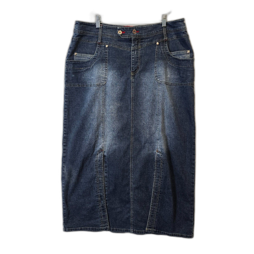 Vtg‎ Y2k Denim Midi Skirt Sz 18 Modest Rodeo Western Cowgirl 90s Grunge